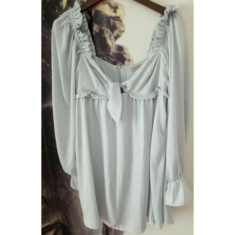 Skylar Rose‎ Tie Neckline Long Sleeve Ruffle Trim Above Knee Length Dress S
